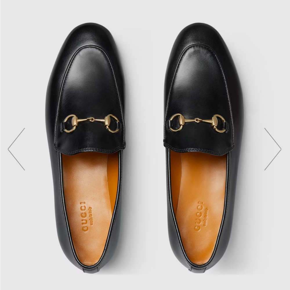 Gucci Black Leather Slip-On Loafers with Gold Bit